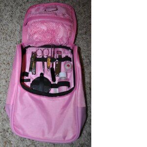 Travel Toiletry Bag 13 Piece Pink Hanging Grooming Canvas Overnight Pack